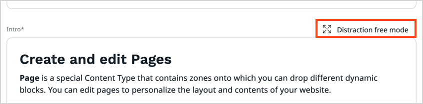 Access distraction free mode Access distraction free mode